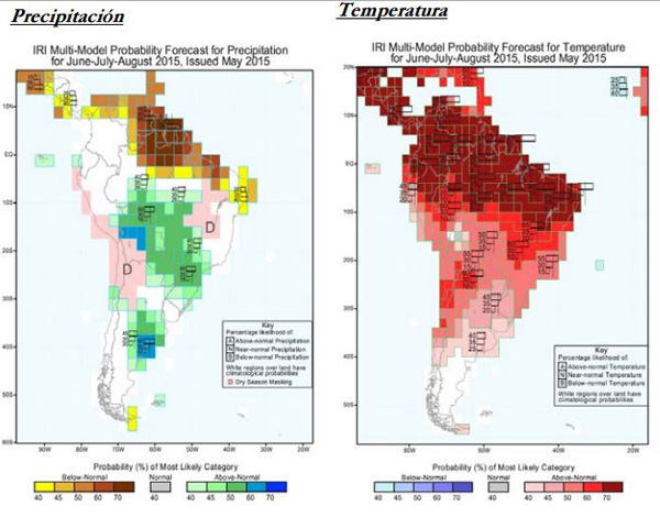 Trimestre (junio,julio y agosto) con precipitaciones promedio y temperaturas superiores a la media